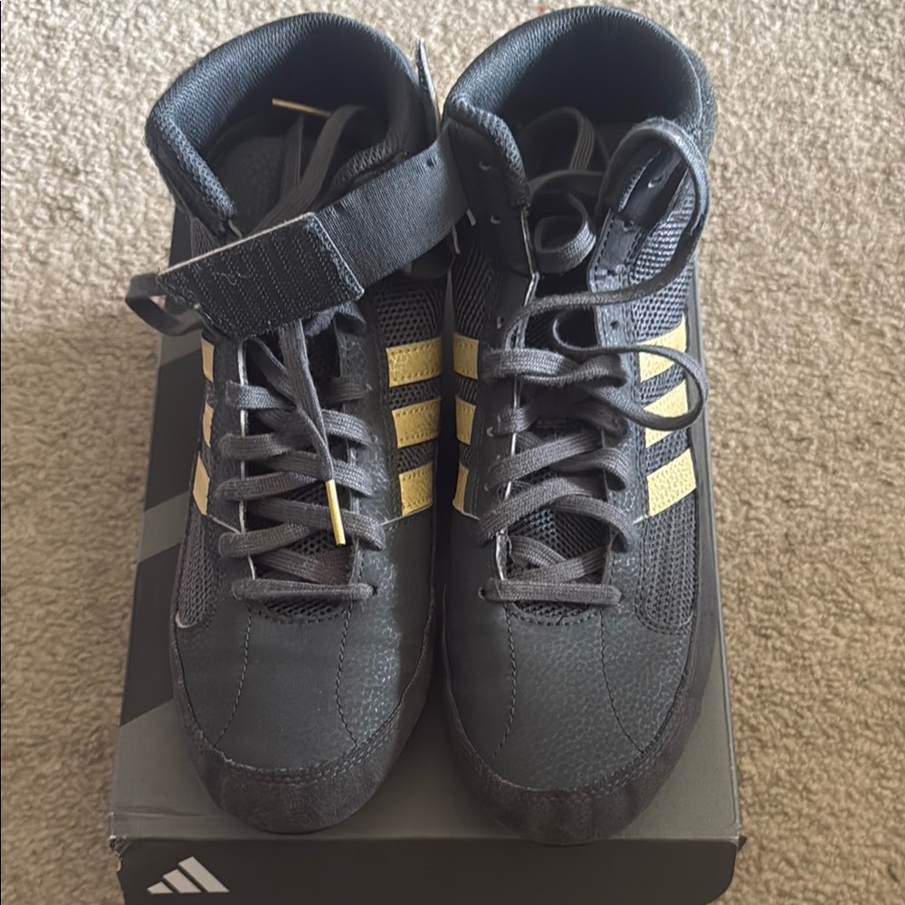 Adidas Black and Gold Striped High-Tops